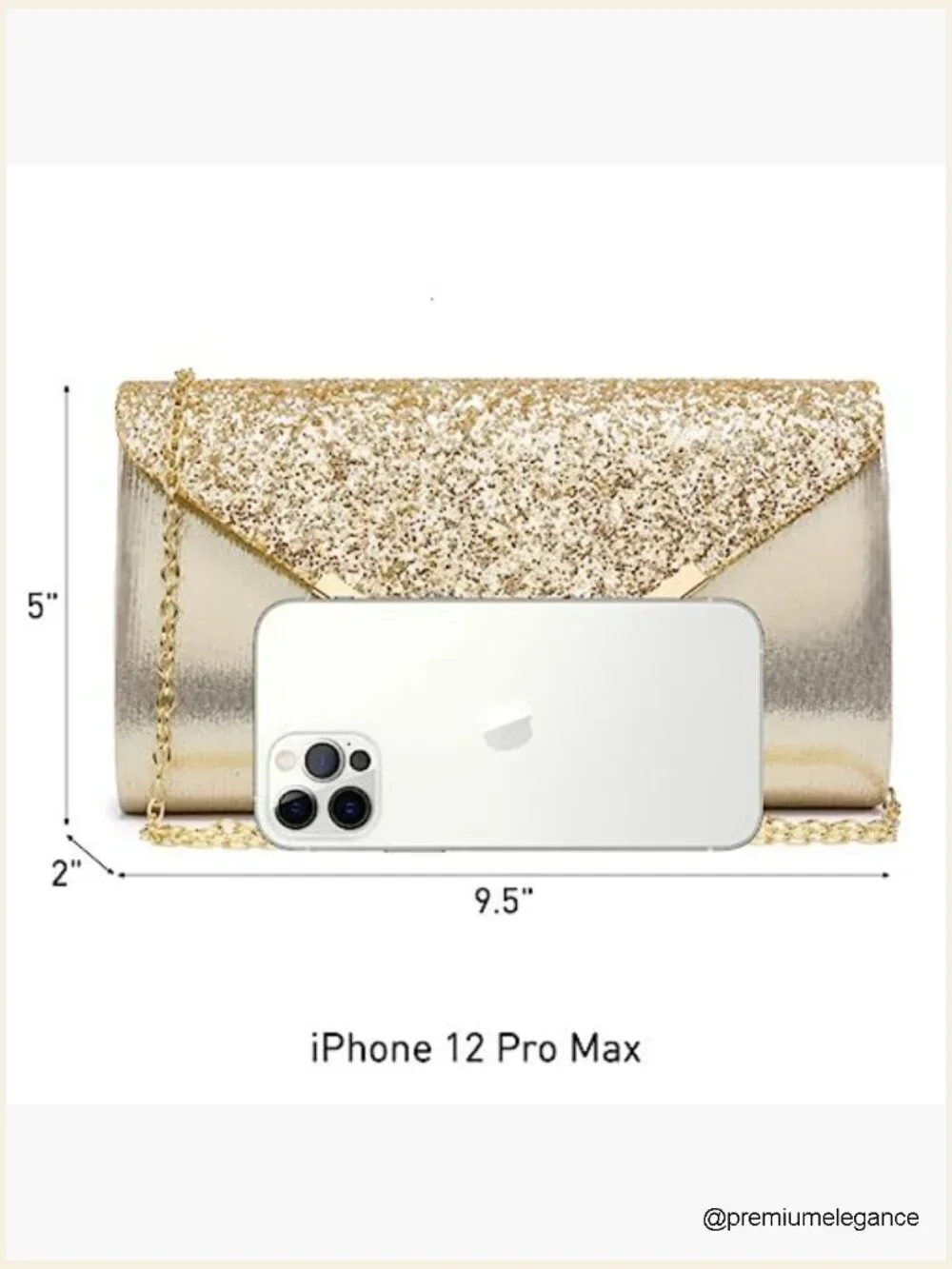 Glitter Envelope Evening Clutch with Chain Strap & Inner Pocket